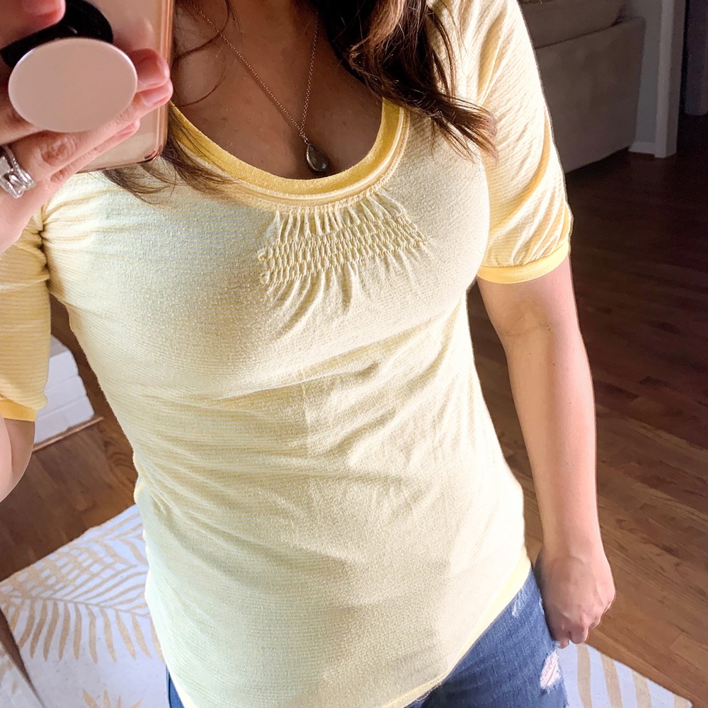 Yellow & White Striped Quarter Sleeve Tee